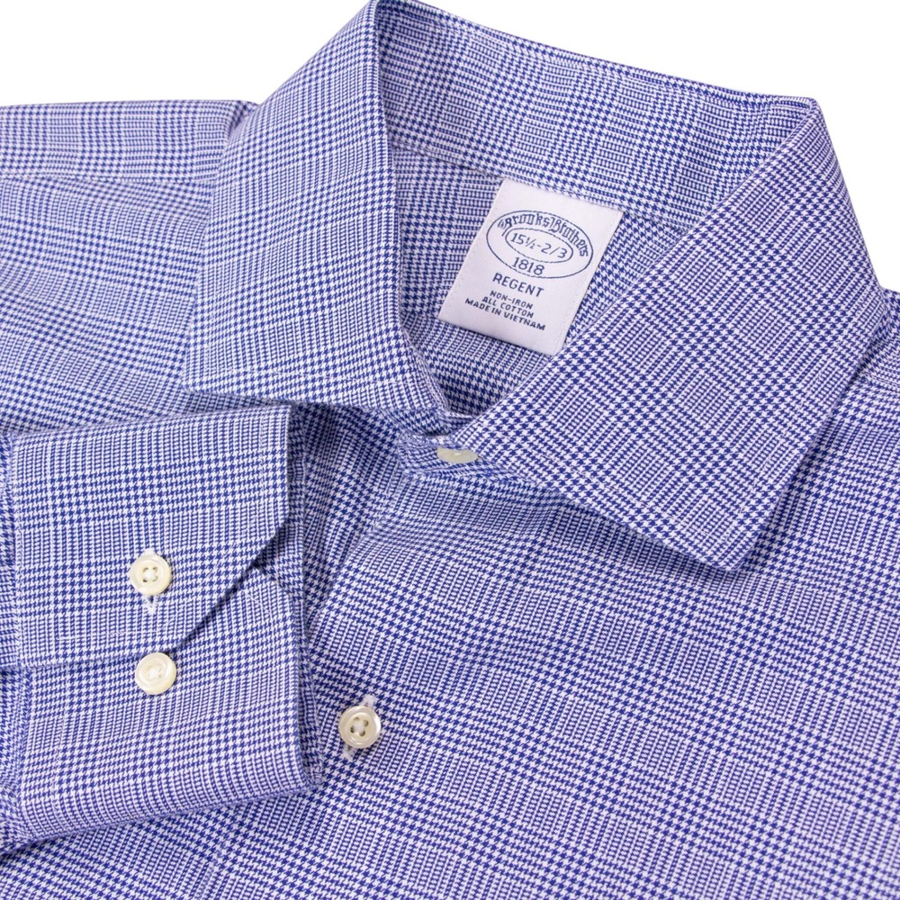 Brooks Brothers 1818 Regent Fit Dress Shirt 15.5 32/33 Blue Houndstooth Check